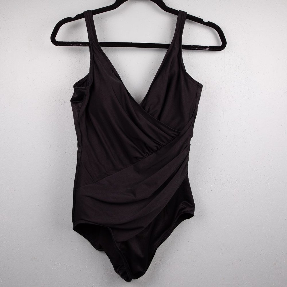 Miraclesuit black faux wrap bathing suit-12